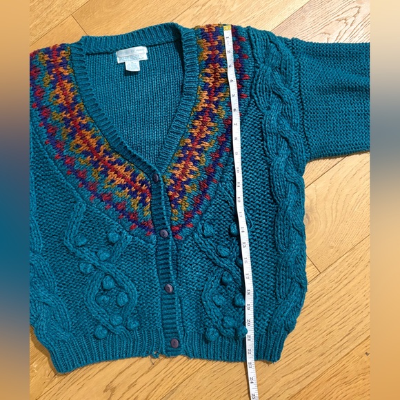 Vintage Teal Cable Knit Women's Sweater - Picture 3 of 7
